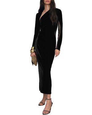 Reiss Kass Asymmetric Neck Long Sleeve Velvet Dress - Black
