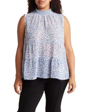 Pleione Tiered Mock Neck Babydoll Top - Blue