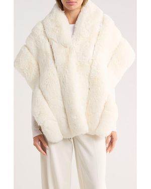 La Fiorentina Lace Trim Faux Fur Cape - Natural