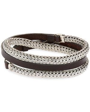 John Hardy Triple Wrap Bracelet On Leather With Buckle Clasp - Black