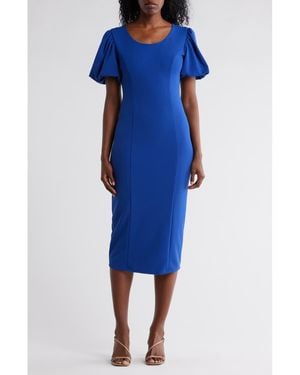 Marina Puff Sleeve Scuba Knit Dress - Blue