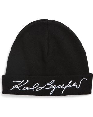 Karl Lagerfeld Embroidered Logo Beanie - Black