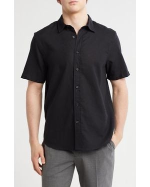 14th & Union Linen & Cotton Short Sleeve Button-Up Shirt - Black
