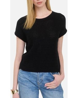 Blu Pepper Open Knit Short Sleeve Sweater - Black