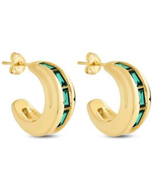 Sterling Forever Baguette Cz Hoop Earrings - Metallic