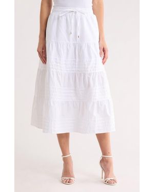 Ellen Tracy Pleated Tiered Cotton Pull-On Skirt - White