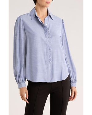 Max Studio Stripe Ruffle Front Button-Up Shirt - Blue
