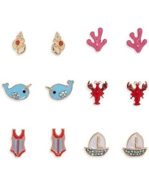Leith 6-Pack Sea Life Assorted Stud Earrings - White