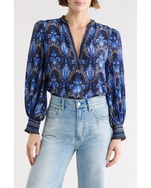 Alice + Olivia Sheila Long Sleeve Silk Top - Blue