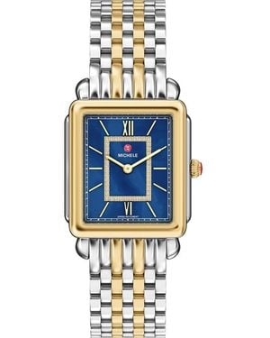 Michele Deco Ii Two-Tone Diamond Bracelet Watch, 32Mm - Blue