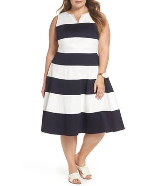 1901 Stripe Fit & Flare Dress - Blue
