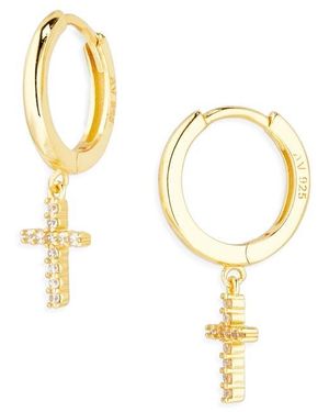Argento Vivo Pavé Crystal Cross Drop Huggie Hoop Earrings - Metallic
