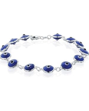 Best Silver Evil Eye Enamel Station Bracelet - Blue