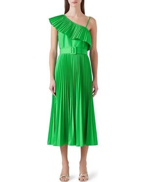 LK Bennett Josephine Pleated Belted One-Shoulder Midi Dress - Green