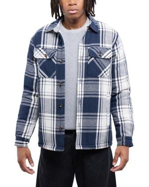 Xray Jeans Faux Shearling Lined Flannel Shirt Jacket - Blue