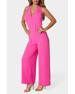 Bebe Airflow Wide Leg Halter Jumpsuit - Pink