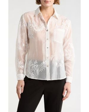 Forgotten Grace Floral Embellished Button-Up Shirt - White