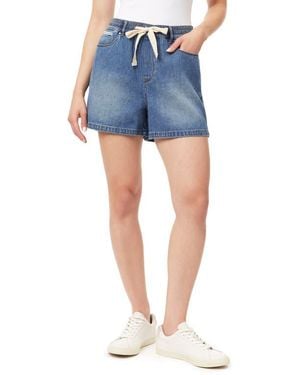 Kensie Drapey High Waist Drawstring Denim Shorts - Blue