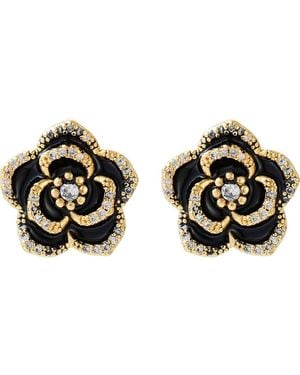 Adornia Cubic Zirconia Enamel Floral Stud Earrings - Black