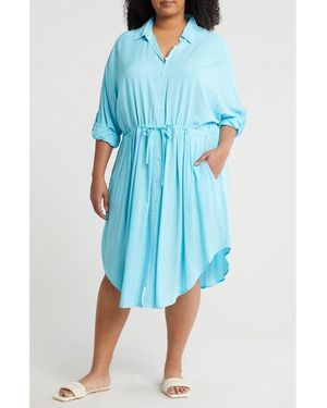 Boho Me Long Sleeve Shirtdress - Blue