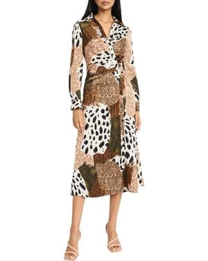 Donna Morgan Print Long Sleeve Shirtdress - Multicolor