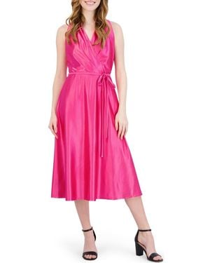 Julia Jordan Halter Neck Satin Faux Wrap Midi Dress - Pink