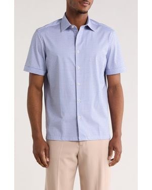 Bugatchi Print Short Sleeve Button-Up Shirt - Purple