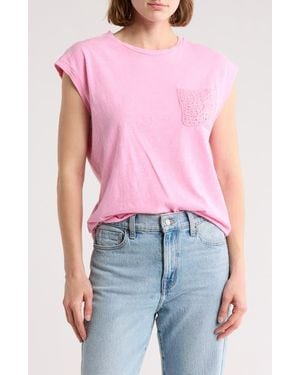 Design History Crochet Pocket Muscle Tank - Pink