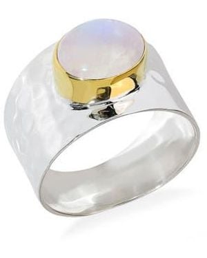 YS GEMS Moonstone Hammered Statement Ring - White