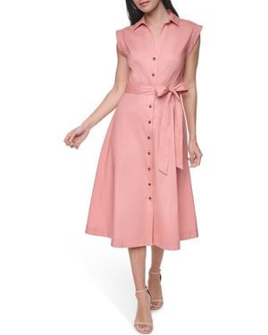 Calvin Klein Belted Midi Shirtdress - Pink