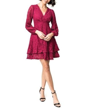 Gibsonlook Lace Long Sleeve Fit & Flare Minidress - Red