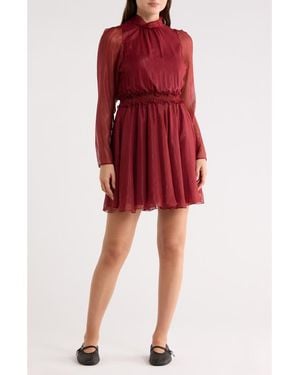 Longchamp Long Sleeve Silk Blend Dress - Red