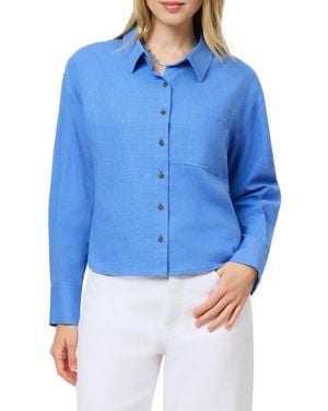Scotch & Soda Linen Blend Crop Button-Up Shirt - Blue