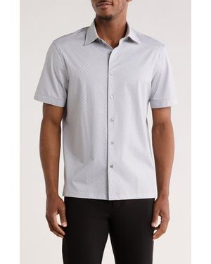 Bugatchi Print Short Sleeve Button-Up Shirt - Blue