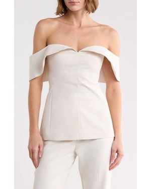 Rebecca Taylor Draped Cap Sleeve Cotton Blend Sateen Top - White