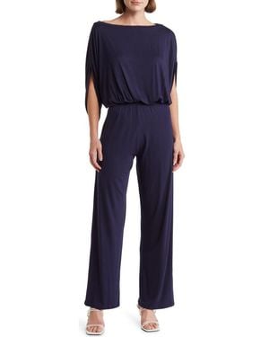 Go Couture Raglan Sleeve Wide Leg Jumpsuit - Blue