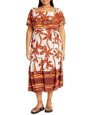City Chic Talia Tie Belt Midi Dress - Orange