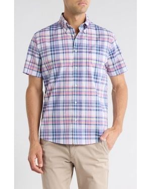Brooks Brothers Sport Fit Plaid Short Sleeve Button-Down Shirt - Blue