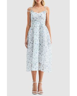 Lush Floral Tie Strap Fit & Flare Midi Dress - Blue