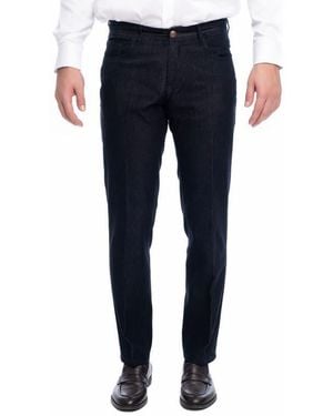 VELLAPAIS Stretch Cotton-Blend Long Casual Pants - Blue