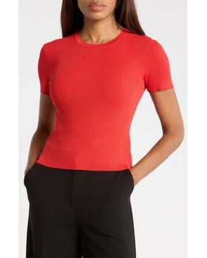Tahari Short Sleeve Crewneck Ribbed T-Shirt - Red
