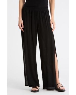 Elan Side Slit Wide Leg Cover-Up Pants - Black