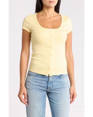 Abound Short Sleeve Ribbed Button Front Top - Blue