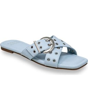In Touch Footwear Grommet Cross Strap Slide Sandal - Blue
