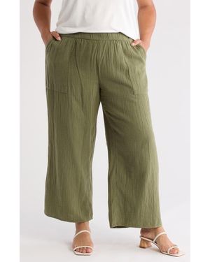 Caslon Cotton Gauze Wide Leg Pants - Green