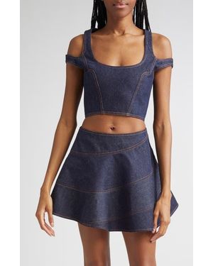 K.ngsley Gender Inclusive Fillhim Denim Corset Top - Blue