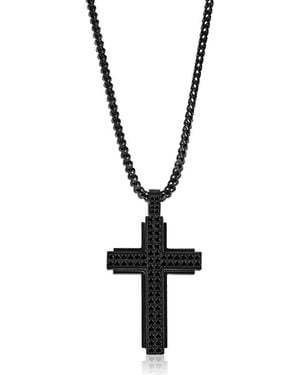 Black Jack Jewelry Cubic Zirconia Cross Pendant Necklace - Metallic