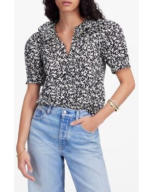 Madewell Ruffle Floral Button Front Top - Black