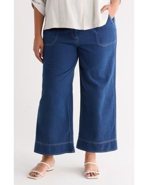 Max Studio Wide Leg Piqué Knit Pants - Blue