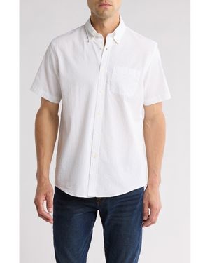 Brooks Brothers Regular Fit Cotton Seersucker Short Sleeve Button-Down Shirt - Blue